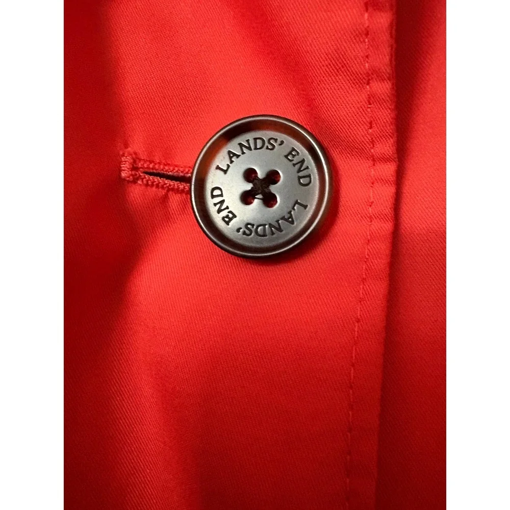Lands End Womens Coral Pink Trench Coat Jacket Button Front L 14-16 Single